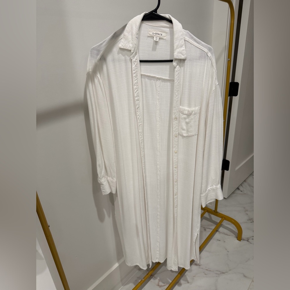 L SPACE white button down dress / coverup size XS